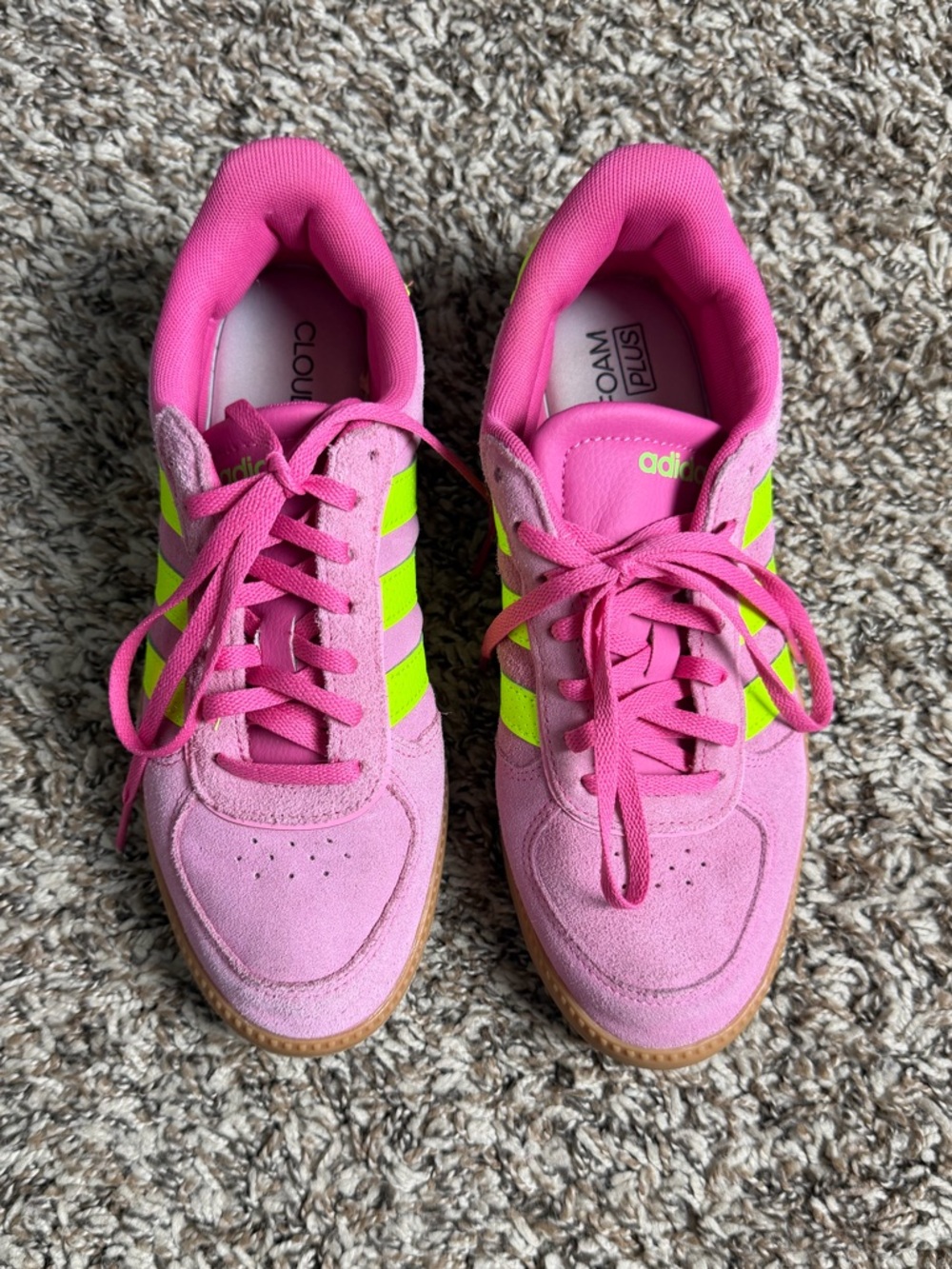 adidas Pink Sneakers with Neon Green Stripes